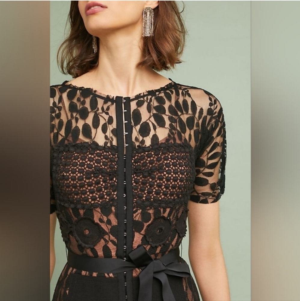 Beguile Byron Lars Carissima Black Lace Sheath Cocktail Dress Size 4